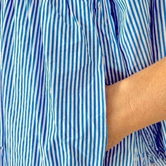 J Crew Tiered Popover Mini Dress Stripe Cotton Poplin Blue White Stripe Tiered M - Picture 10 of 13